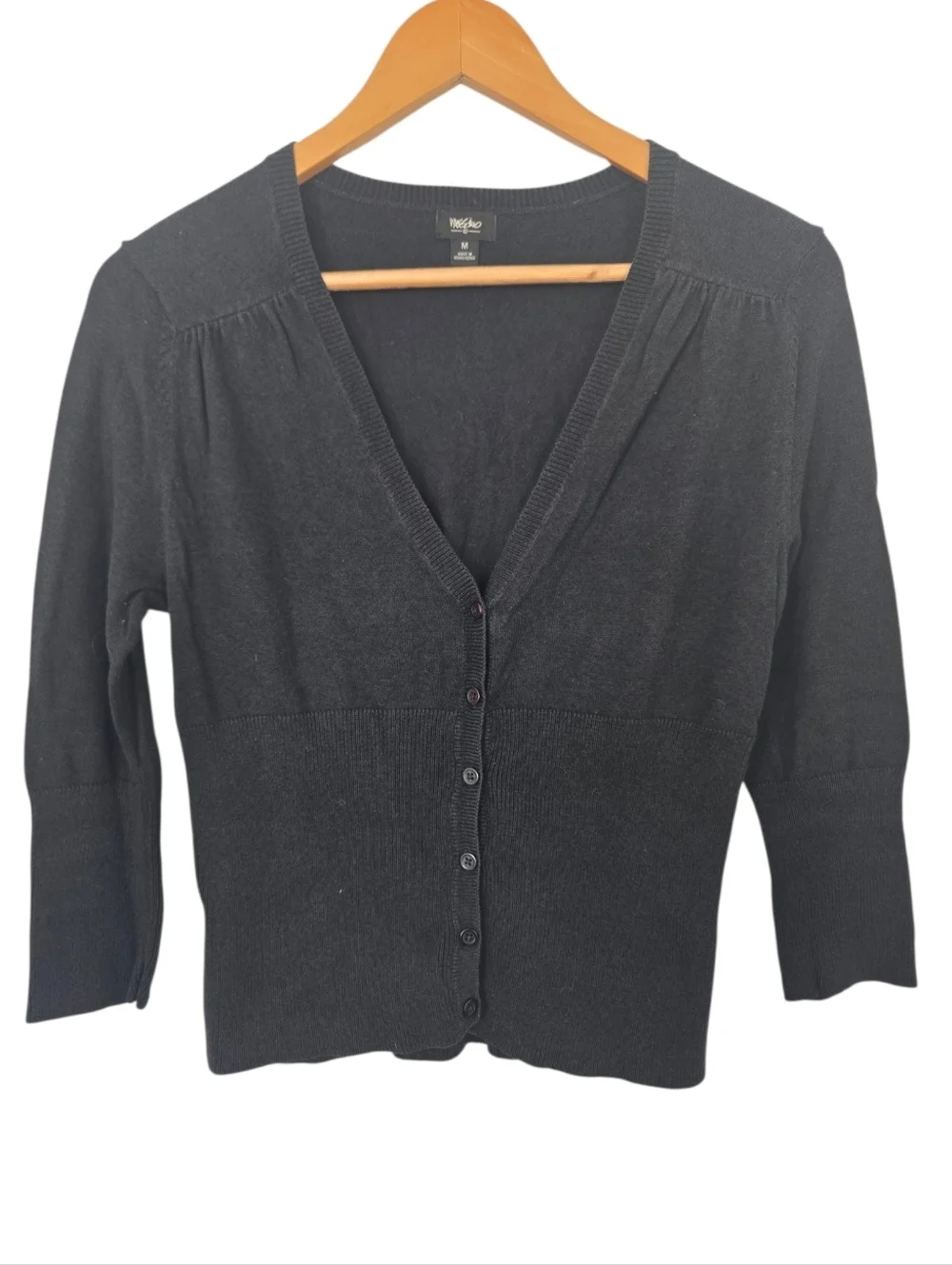 Y2K Mossimo Black Button Front Cardigan Fitted Ribbed Sweater M